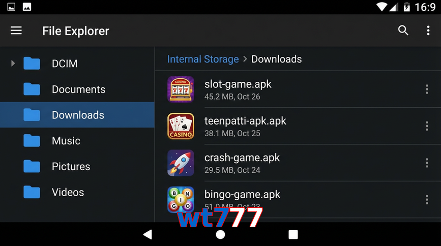 Main screen of Wt777 gameapk page for PK players